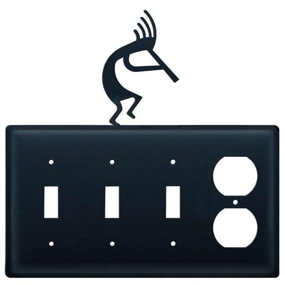 Triple Switch and Duplex Outlet Cover with Kokopelli Art Accent, Black