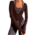 thumbnail image 2 of ICHUANYI Womens Slim Fit Tie Front Open Front Wrap Long Sleeve T Shirt Yoga Ballet Going Out Cardigan Aesthetic Casual Tops, 2 of 9