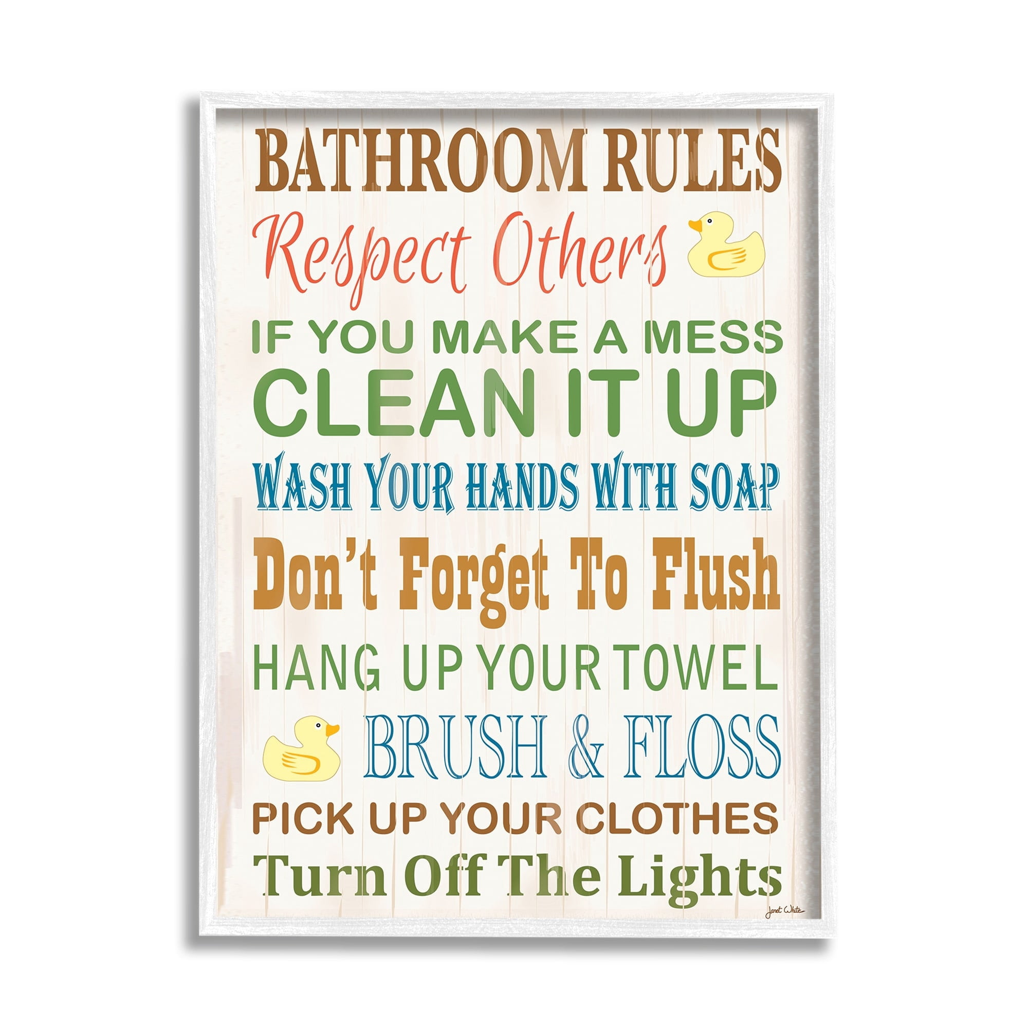 Stupell Industries Rule Typography Rubber Ducky Bathroom, 16 x 20,Design by Janet White