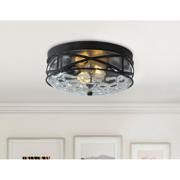 Aiwen 2 Lights Unique Drum Glass Shade Farmhouse Decorative Flush Mount Ceiling Lamp