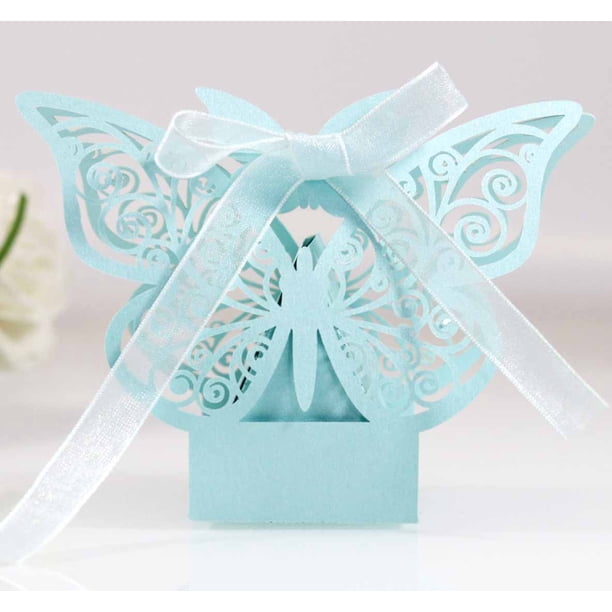 Cajas de papel con forma de mariposa recortadas con láser en color rosa para bombones y bodas, 50 unidades