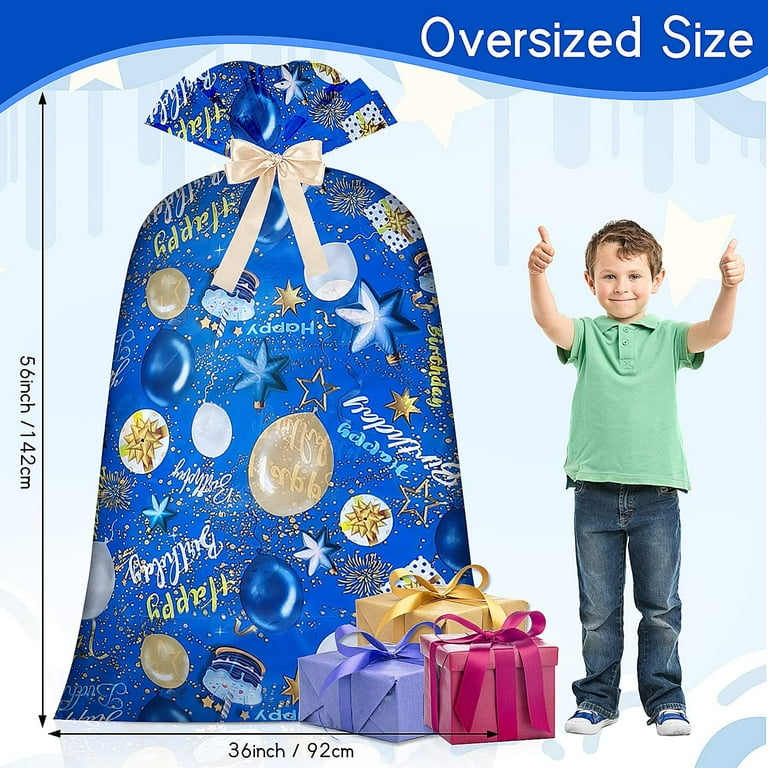 Extra Large Gift Bag Jumbo Giant Gift Bag for Huge Gifts XL Birthday Bag Wrapping Bag for Large Presents Blue Gift Wrap Bag for Boys Men Children Plastic