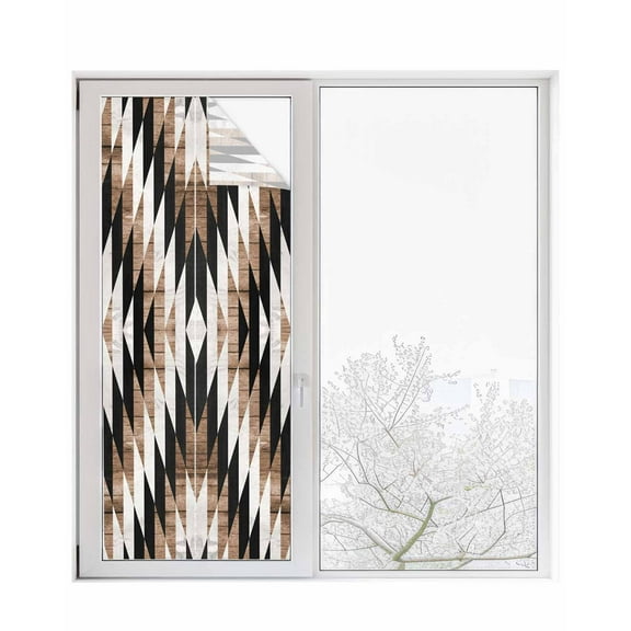 Window Privacy Film Southwest Brown Stained Glass Window Film Decorative Sun Block Window Cover Geometric Farmhouse Aztec Tribal Window Clings Static Adhesive Sticker for Bathroom 29.5"x78.7"