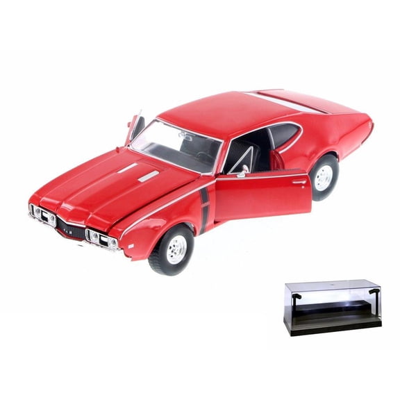 Diecast Car w/LED Display Case - 1968 Oldsmobile 442, Red - Welly 24024WR - 1/24 Scale Diecast Model Toy Car