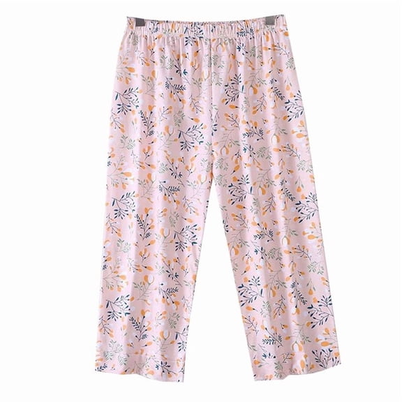 Felirenzacia Plus Size Women's Cotton Capris Pajama Pants Loose Graphic Cozy Pj Bottoms for Big and Tall Women Beige,XL