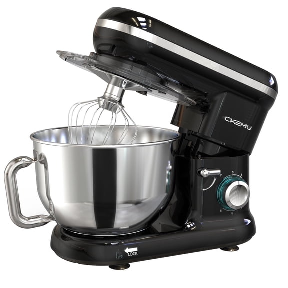 CKEMU 6.5QT Stand Mixer with 660W Motor,6-Speed Control,Tilt-Head & Dishwasher-Safe Attachments,Black