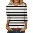 thumbnail image 3 of Eryao Flash DealsStriped Shirt Women 3/4 Sleeve Crew Neck Tee Shirts Summer Casual Color Block Tops,Black,XL, 3 of 4