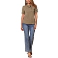 thumbnail image 2 of INSPIRAR CHIC Blusas de Verano para Mujeres de Color Sólido con Lazo en el Cuello y Mangas Cortas para Usar en el Trabajo Color Marrón Claro XS, 2 of 6