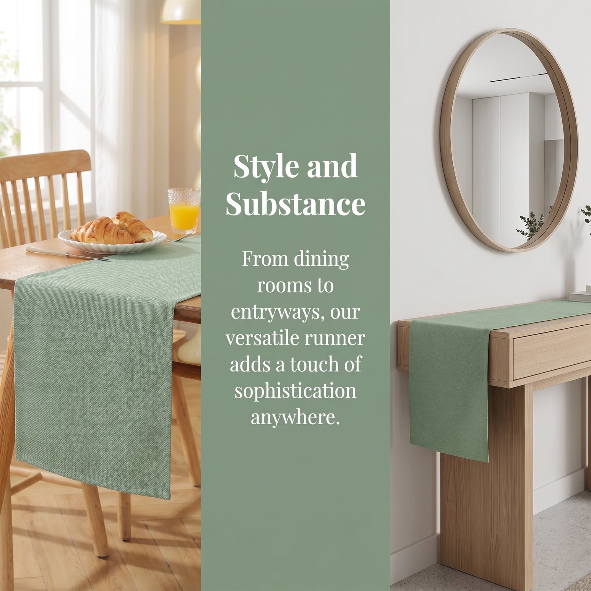 Washable Polyester Kitchen Runner for Dining Table Decoration Green 13" x 60.2"