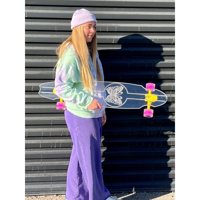 GHOST BOARDS Clear Acrylic 40" Longboards Skateboard with Light up LED Wheels. Non-Slippery, Super Durable. Great for Beginners to Experts. Complete Skateboard Easy to Ride, 9" Wide.