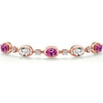 thumbnail image 3 of Gem Stone King 18K Rose Gold Plated Silver Pink Created Sapphire and White Created Sapphire Bracelet for Women | 4.70 Cttw | Gemstone September Birthstone | Oval 7X5MM | Fully Adjustable 9 inch, 3 of 6