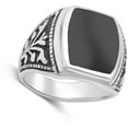 thumbnail image 4 of CHOOSE YOUR COLOR Flower Simulated Black Onyx Ring .925 Sterling Silver Band CZ Female Size 9, 4 of 4