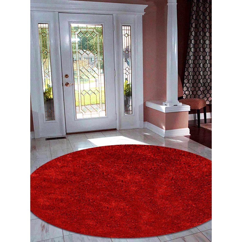 Rugsotic Carpets Hand Tufted Shag Polyester 10'x10' Round Area Rug Solid Red K00102 Walmart