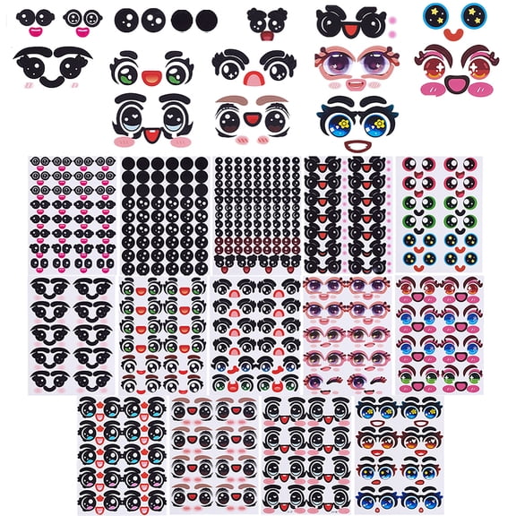 228 Pairs 14 Styles Paper Eye Stickers Expression Stickers Puffy Eyes Sticker Self-Adhesive Cartoon Face Sticker for Puppets Animals Craft Creative Projects Making DIY