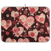 Love Hearts and Flowers Valentine Dish Drying Mat Microfiber Kitchen Pad Large Counter Absorbent Dish Mats Drainer Rack 18"x24"