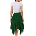 thumbnail image 3 of Women's Asymmetrical Hem Elastic Waist Chiffon Flowy Vintage Handkerchief Hemline Midi Skirts S Green, 3 of 4
