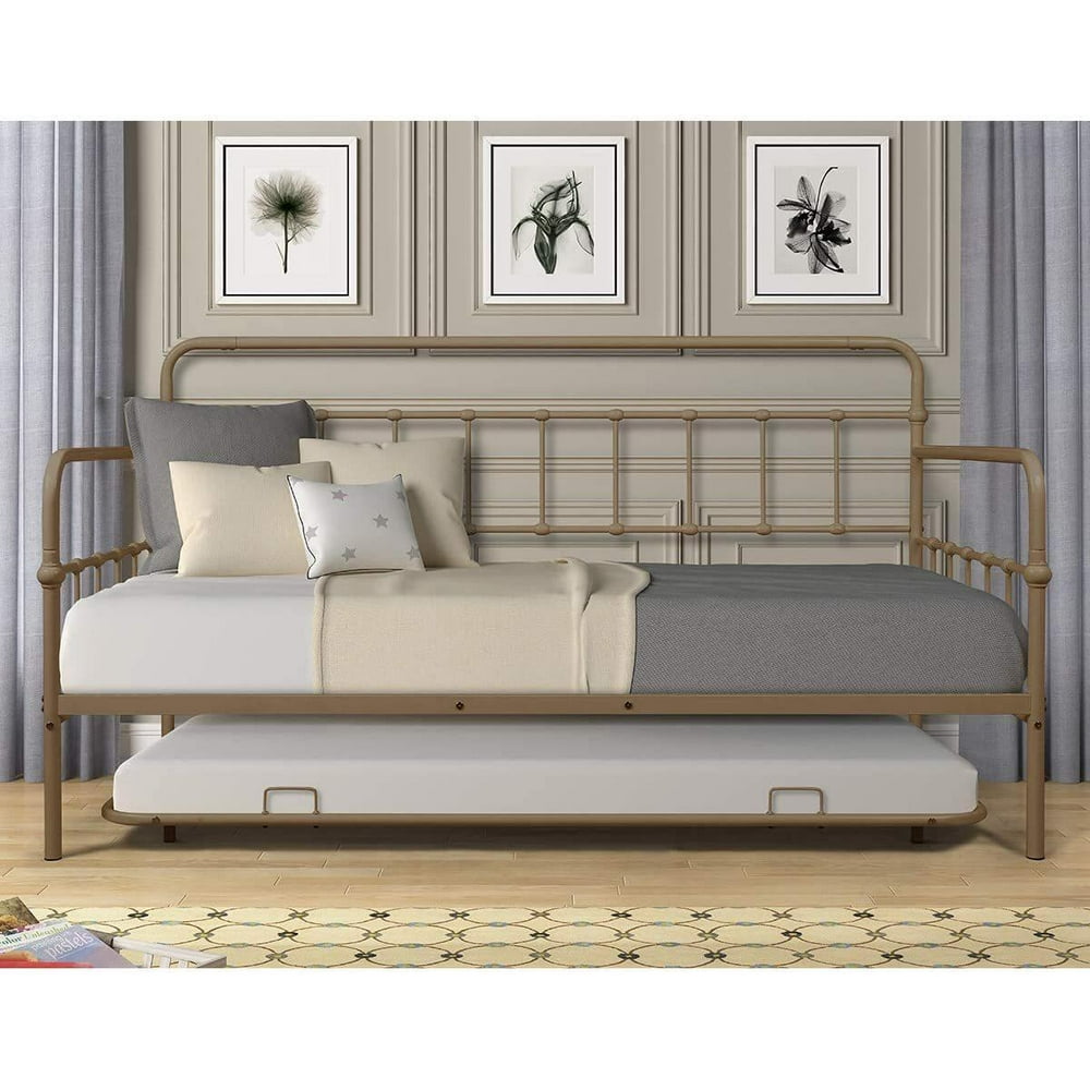 DHP Winston Modern Metal Daybed with Trundle, Twin Size Frame, Gold