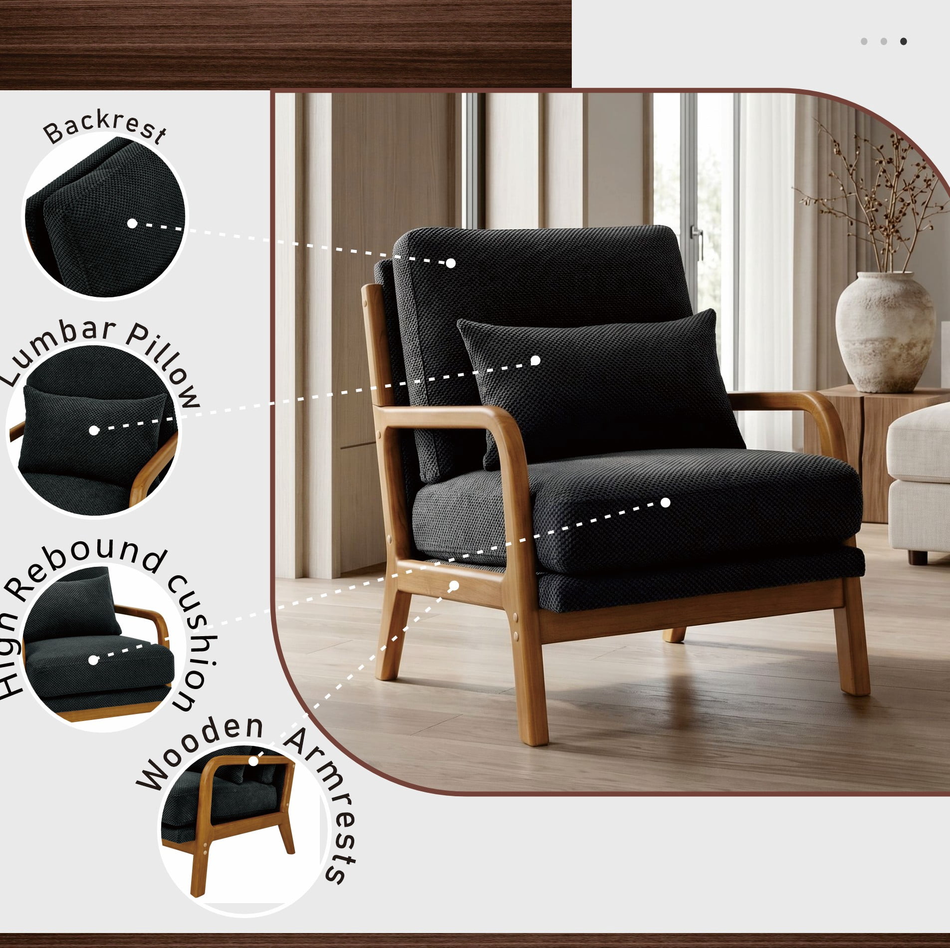 MOONMISS Accent Chair, Reading Club Chair with Pillow for Living Room Bedroom Furniture,Dark Gray