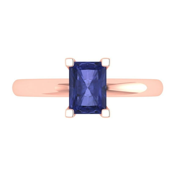 Solitaire Engagement Ring for Women - 1ct Simulated Tanzanite in 18K Rose Gold Promise Ring