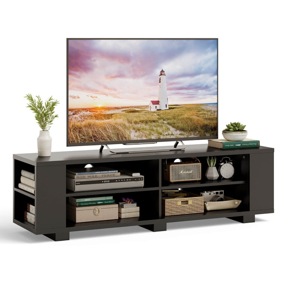 Finihen TV Stand, TV Cabinet, 59 Inch Console Storage Entertainment Media Wood TV Stand, Media Entertainment Center with Storage, for Living Room, Bedroom, Black