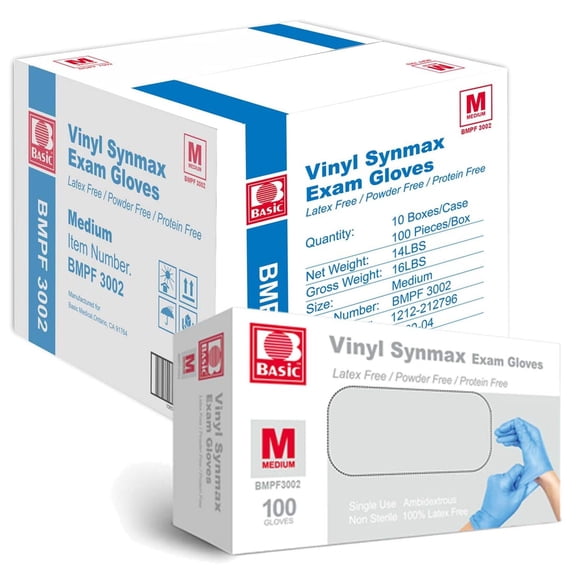 Humitech Disposable Vinyl Gloves, Medium Glove, Medical Exam Grade, Latex Free & Powder Free, 1000 Count Case, Blue