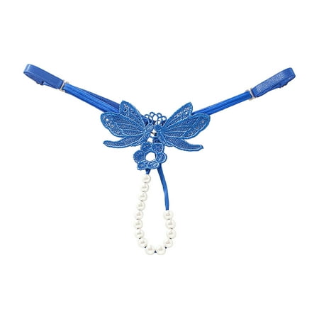 BYHONG Adjustable Large Size Sexy Panties Female Embroidered Pearl Open Crotch Thong Women s Panties Blue One Size