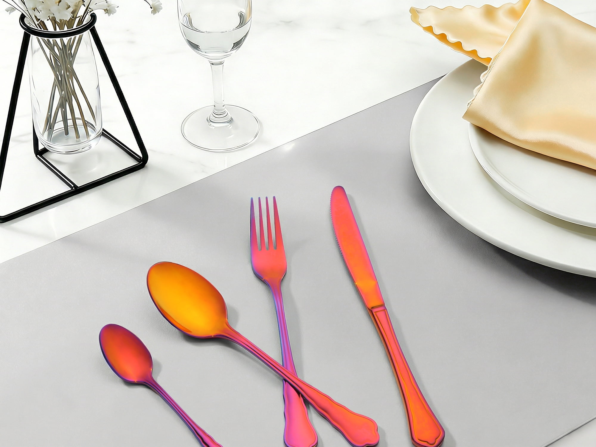 Unique Bargains Durable Stainless Steel Flatware Set for Kitchen Use Red 4pcs