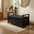 thumbnail image 3 of Demi Bonn 34" Storage Bench with Cushion, Lift-Top Toy Storage Organizer Trunk with 2 Safety Hinges, Wood Storage Box Chest for Bedroom, Entryway, Living Room, Black, 3 of 8
