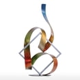 thumbnail image 2 of "Escultura abstracta moderna en metal con marco plateado y cinta colorida - Decoración elegante para interiores y exteriores", 2 of 6