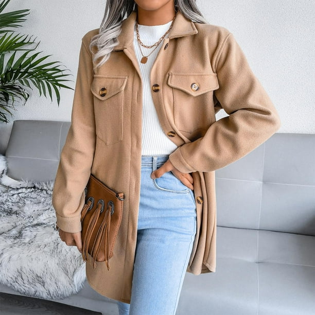 Moda mujer color sólido otoño e invierno abrigo de lana de un solo pecho Fridja po938
