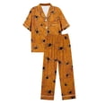 thumbnail image 7 of Orange Women Cute Pajamas Satin Fall 2 Piece Silk Pj Set Funny Ghost Pumpkin Print Short Sleeve Button Tops and Pants S, 7 of 7