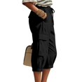 thumbnail image 6 of Capris for Women with Pockets Wide Leg Cargo Pants High Elastic Waist Hiking Travel Ladies Baggy Trousers Drawstring Loose Fit Casual Lounge Yoga Workout Palazzo Sweatpants Outdoor Golf Jogger Black, 6 of 8