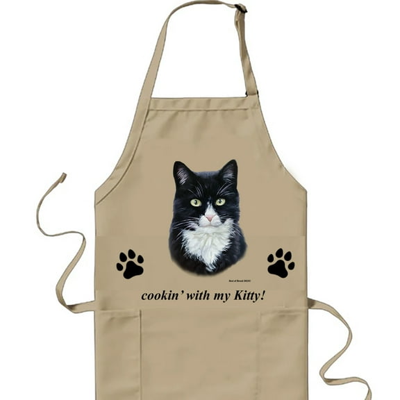 Tuxedo Cat - Best of Breed Cookin' Aprons Full Length Bib Apron with Adjustable Neck with Pockets Size 32"L x 30"W