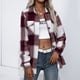thumbnail image 3 of Chaqueta de mujer con cuadros y botones, chaqueta de transición oversize, sobrecamisa de manga larga, blusa, abrigo, chaqueta camisera, chaqueta vaquera estilo boyfriend, 3 of 6