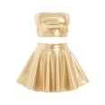 thumbnail image 4 of Women's Two Piece Set Shiny Metallic Skirt And Bandeau Top Strapless Crop Top Mini A-Line Pleated Skater Skirt Stretchy Outfit For Rave Music Festival Clubwear Performance, 4 of 8
