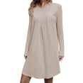 thumbnail image 2 of Roncen Women's Solid Brushed Dress - Casual Round Neck Long Sleeve with Contrast Panels and Ruffle Details, Relaxed Fit Midaxi Dress for Daily Wear, 2 of 9