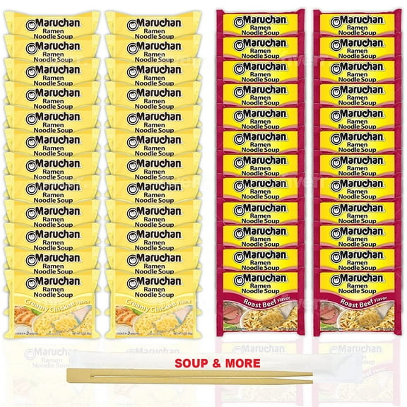 Maruchan Ramen Instant Noodle Soup Variety, 2 Flavors - 24 Packs Creamy Chicken & 24 Packs Roast Beef , 3 Ounce Single Servings Lunch / Dinner Variety