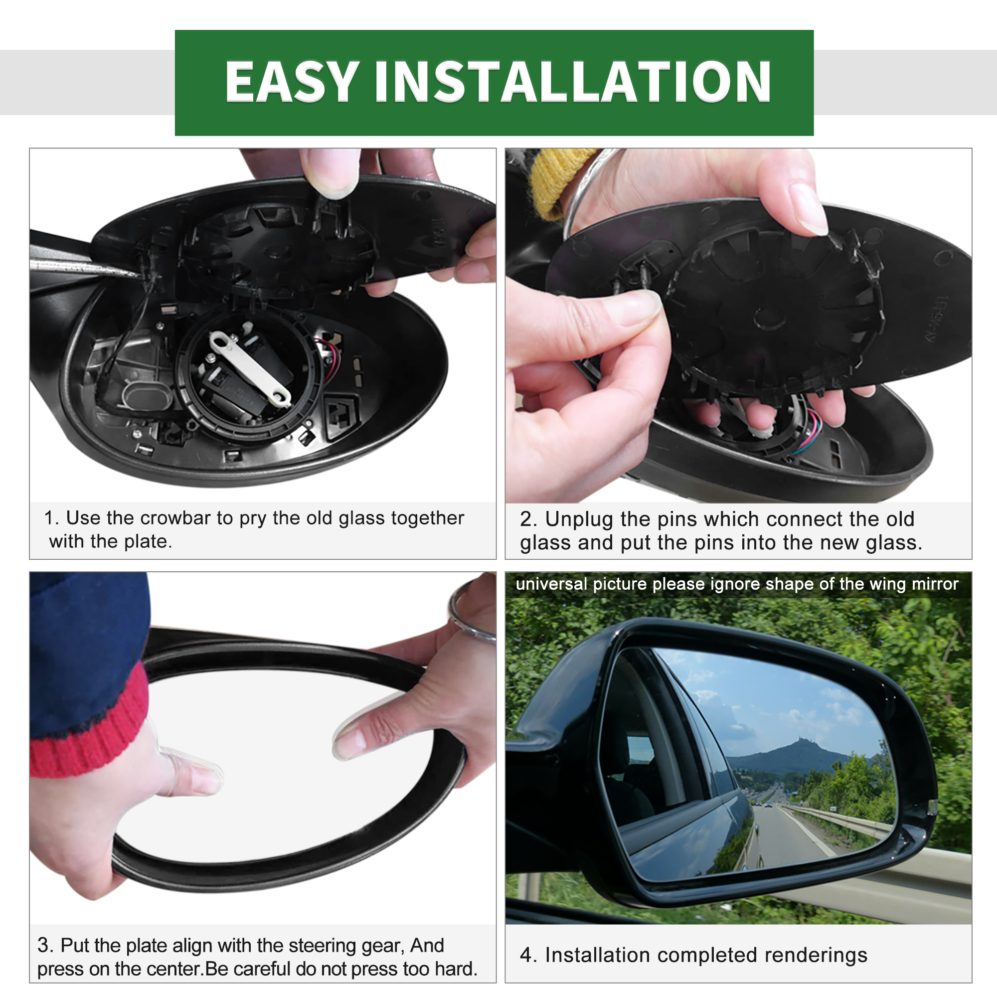 Unique Bargains Left Side Mirror Glass for Audi A7 2010-2018 4G8857535B Heated