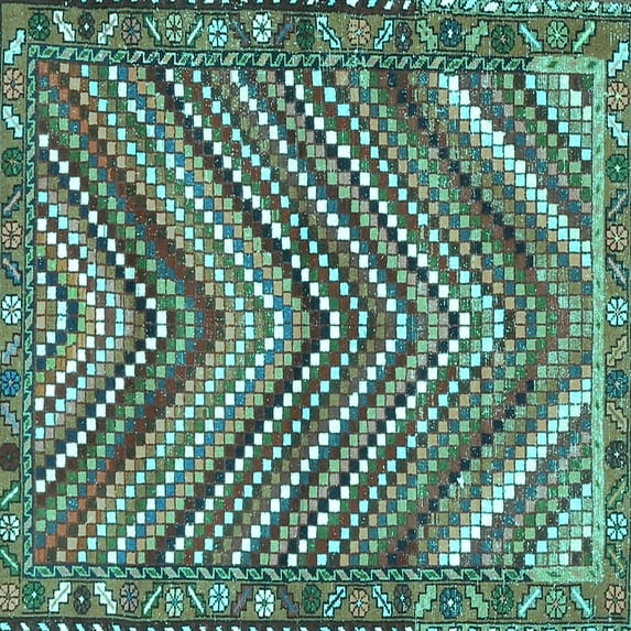 Ahgly Company Machine Washable Indoor Square Persian Turquoise Blue Traditional Area Rugs, 3' Square
