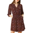 thumbnail image 4 of MODA NOVA Juniors V Neck Floral 3/4 Sleeves Side Pockets Button Dress, 4 of 7