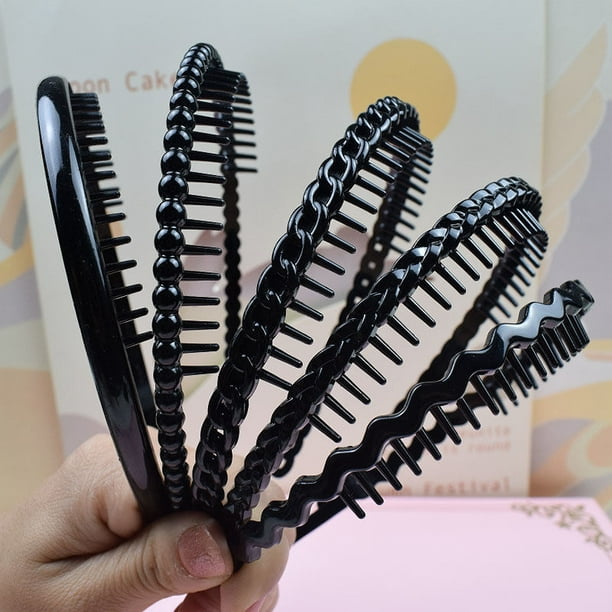 ShenMo Bandeau Peigne De Dents,5 Pcs Bandeaux Unis En Plastique Serre-Tête  Cheveux Avec Dent Unisexe Pour Femmes Filles 