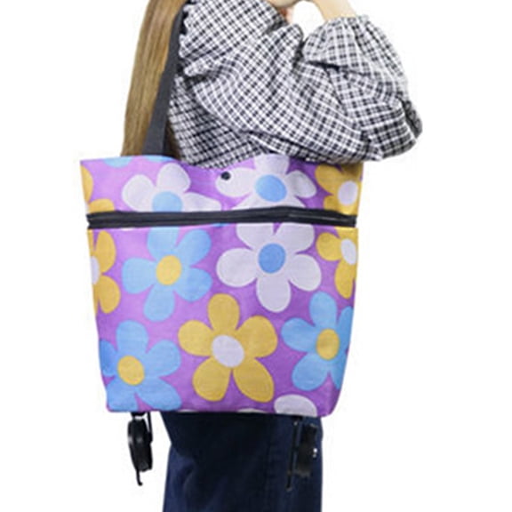 KONTONTY Portable Foldable Shopping Cart with Wheels, Large Capacity Tote Bag for Groceries and Daily Use