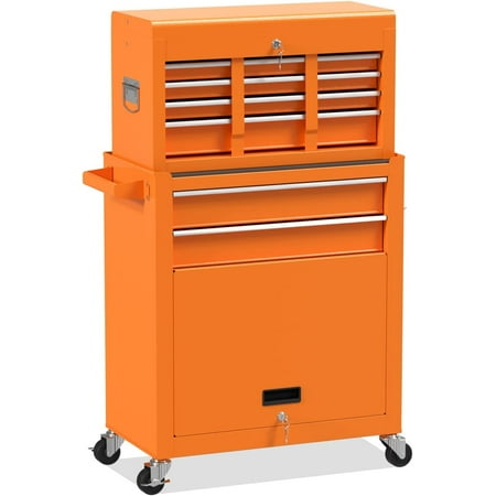 

practical 8-Drawers Rolling Tool Chest Tool Box with Wheels 2-in-1 Detachable Tool Storage with Large Cabinet and Sliding Drawers Removable Tool Box Organizer with Lockable for Garage