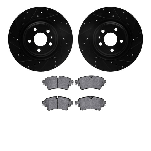 Dynamic Friction Company Rear Brake Rotors-Drilled and Slotted-Black with 5000 Advanced Brake Pads 8502-73082