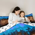 thumbnail image 4 of Manfei Vintage Abstract Geometric 7pcs Bedding Comforter Set,Pixel Grid Print Queen Bedding Sets,Blue Brown Queen Sheet Sets For Boys,Super Cozy Room Decor Reversible, 4 of 8