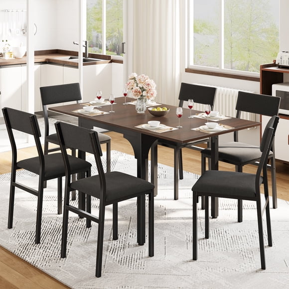 Mesa de Comedor Extensible Moderna de Madera con Estructura Metálica Ajustable Ahorra Espacio para 4 a 6 Personas 75-150cmX80cmX79cm