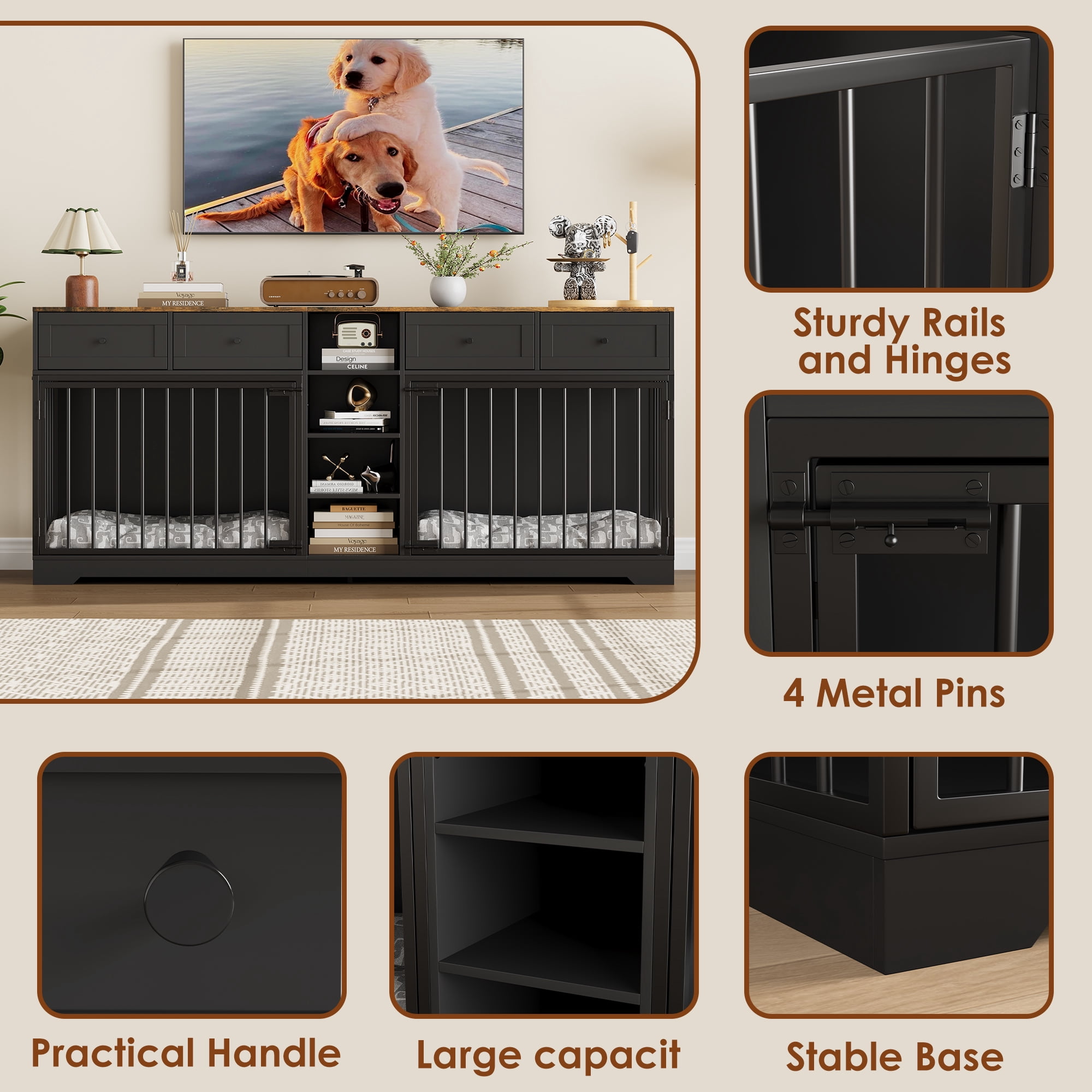 Garvee 82” Large Dog Crate for 2 Dogs, Double Dog Kennel Furniture