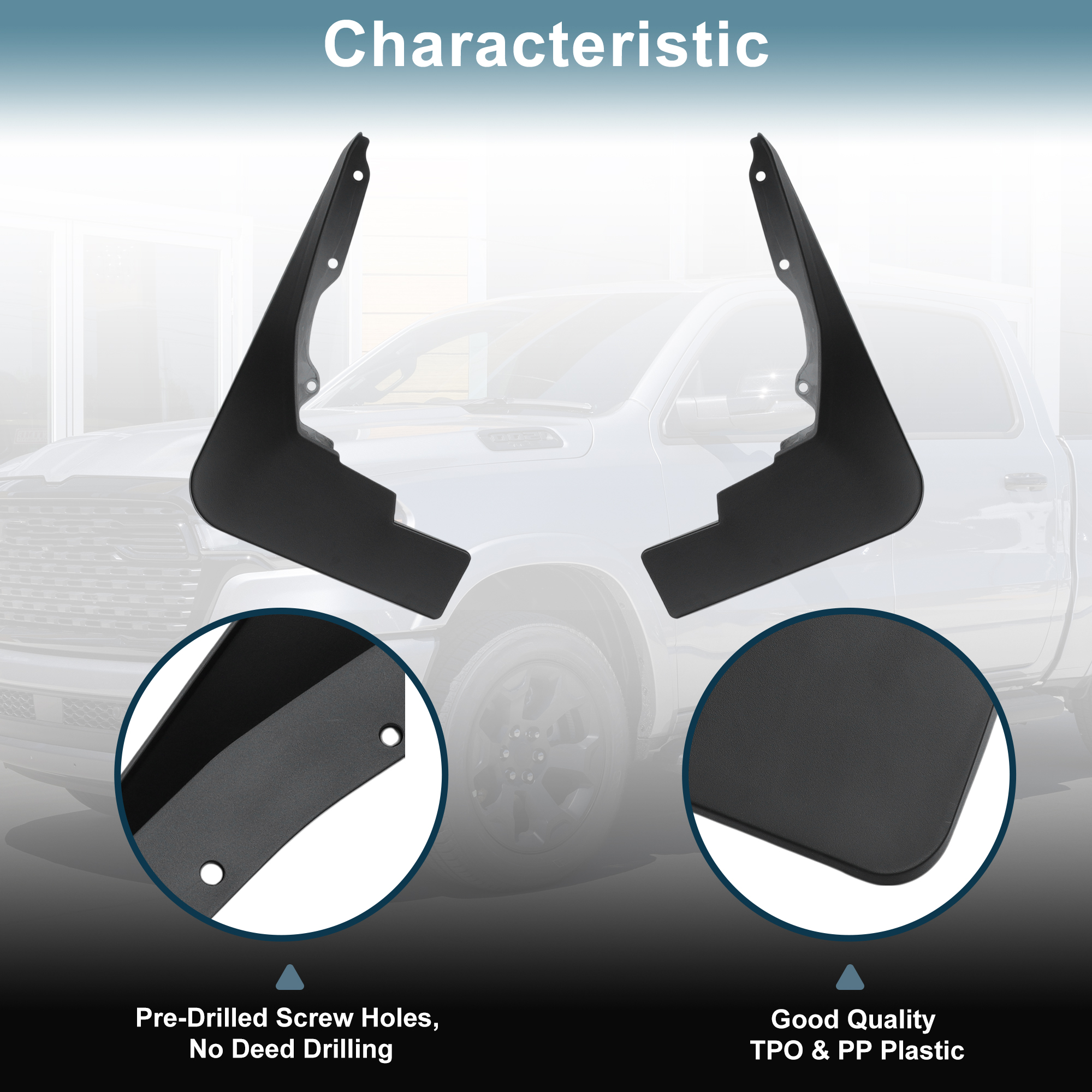 Unique Bargains Truck Mud Flaps Splash Guards for Dodge for Ram 1500 2019-2025 Direct-Fit Front & Rear Wheel Fender Guards All Weather Mud Guards Protection Kit