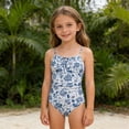 thumbnail image 2 of Girls Bathing Suit Adjustable Spaghetti Strap One Piece Bohemian Print Swimsuit for Toddler Kids Sky Blue 11 Years-12 Years, 2 of 4