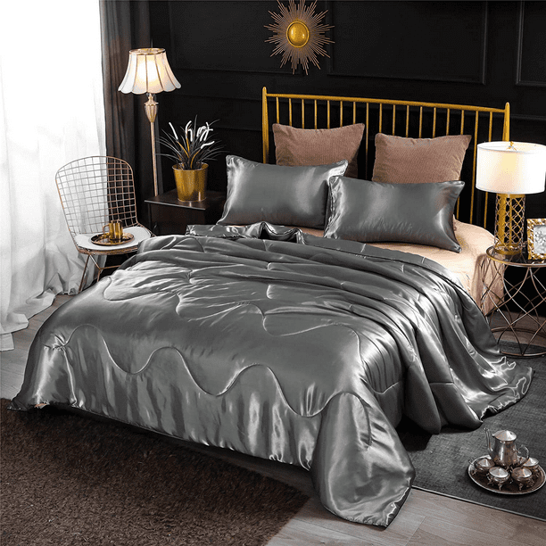 Btargot Satin Silky Soft Sexy Luxury King Comforter Set Solid Cooling